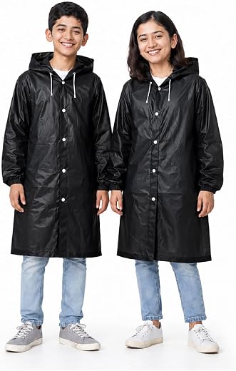 Robustt Kids Eva Raincoat for Boys &amp; Girls (8–16 Years) with Full Sleeves with Elastic Cuff | Unisex Hooded Kids Rain Coat...