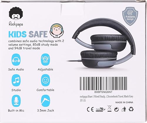 Miniatura 9 de rockpapa Share 1 Auriculares para niños con cable con micrófono y puerto compartido, 85dB94dB volumen limitado, lindo plegable estudiantes niños