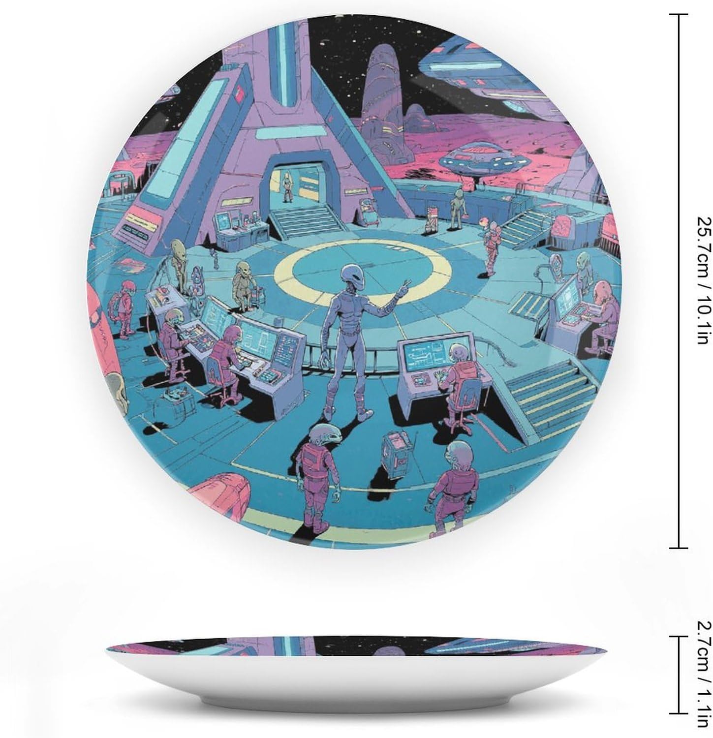 Alien Base Ceramic Plate 10inch Decorative Bone China Wall Hanging Ornament Plates Bohemian Style Dinner Plate with Display Stand Cabinet Display Plates for Home Art Decor