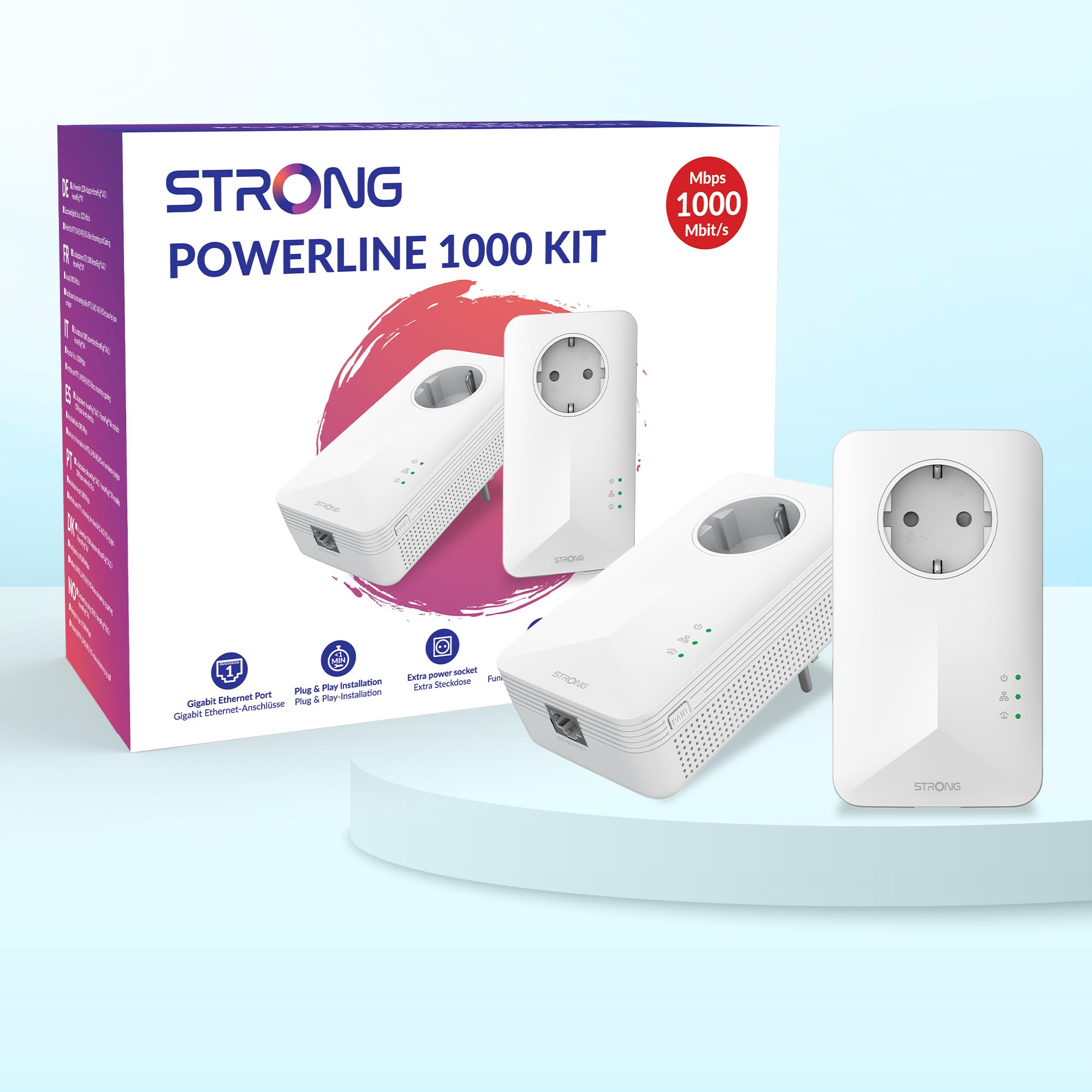 Strong CPL 1000 Mbps | Lot de 2 | Prise filtrée | Port Gigabit Ethernet | Compatible avec Box Internet | Idéal pour Multi TV | HD Streaming | Prêt à l'emploi | Garantie 4 Ans