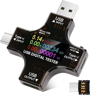 USB and Type-C Tester FORIOT DC 3.6-32V 0-8A 2-in-1 Tester Multifunction Power Meter IPS Digital LCD Display Multimeter Voltage Current Detector Support OTG and Multiple Fast Charging Protocols