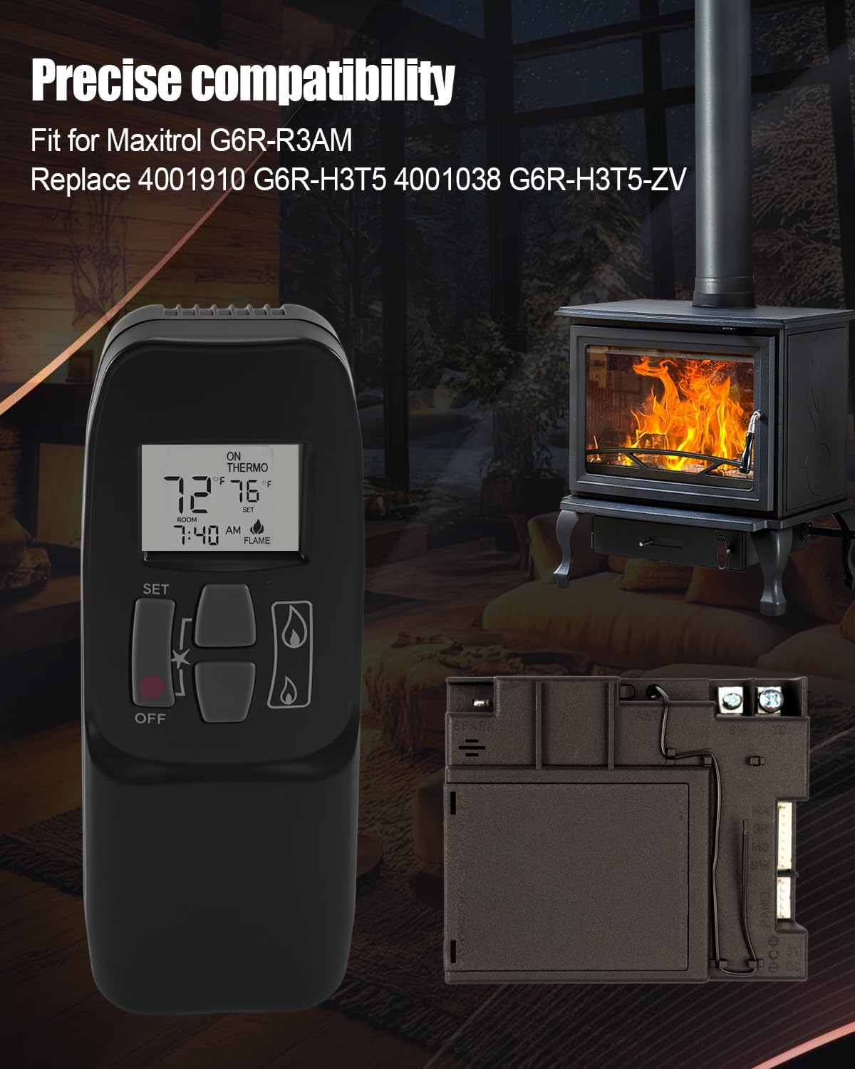 Fireplace Remote Control Without Battery Fit for Maxitrol G6R-R3AM Control Module Receiver Replace 4001910 G6R-H3T5 4001038 G6R-H3T5-ZV