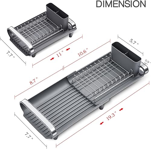 Miniatura 6 de TOOLF Escurridor de platos expandible, escurridor compacto de platos de acero inoxidable con soporte extraíble para cubiertos, estante de platos