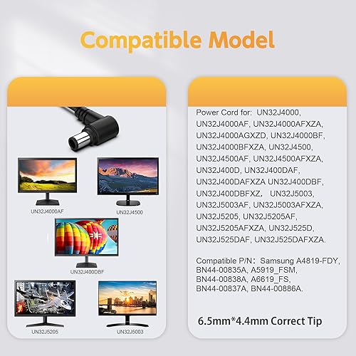 Miniatura 3 de Cable de alimentación de 19 V compatible con Samsung TV de 32 pulgadas UN32J400, UN32J4000AF, UN32J5205, UN32J400DAF, UN32J5003, UN32J400DAFXZA,