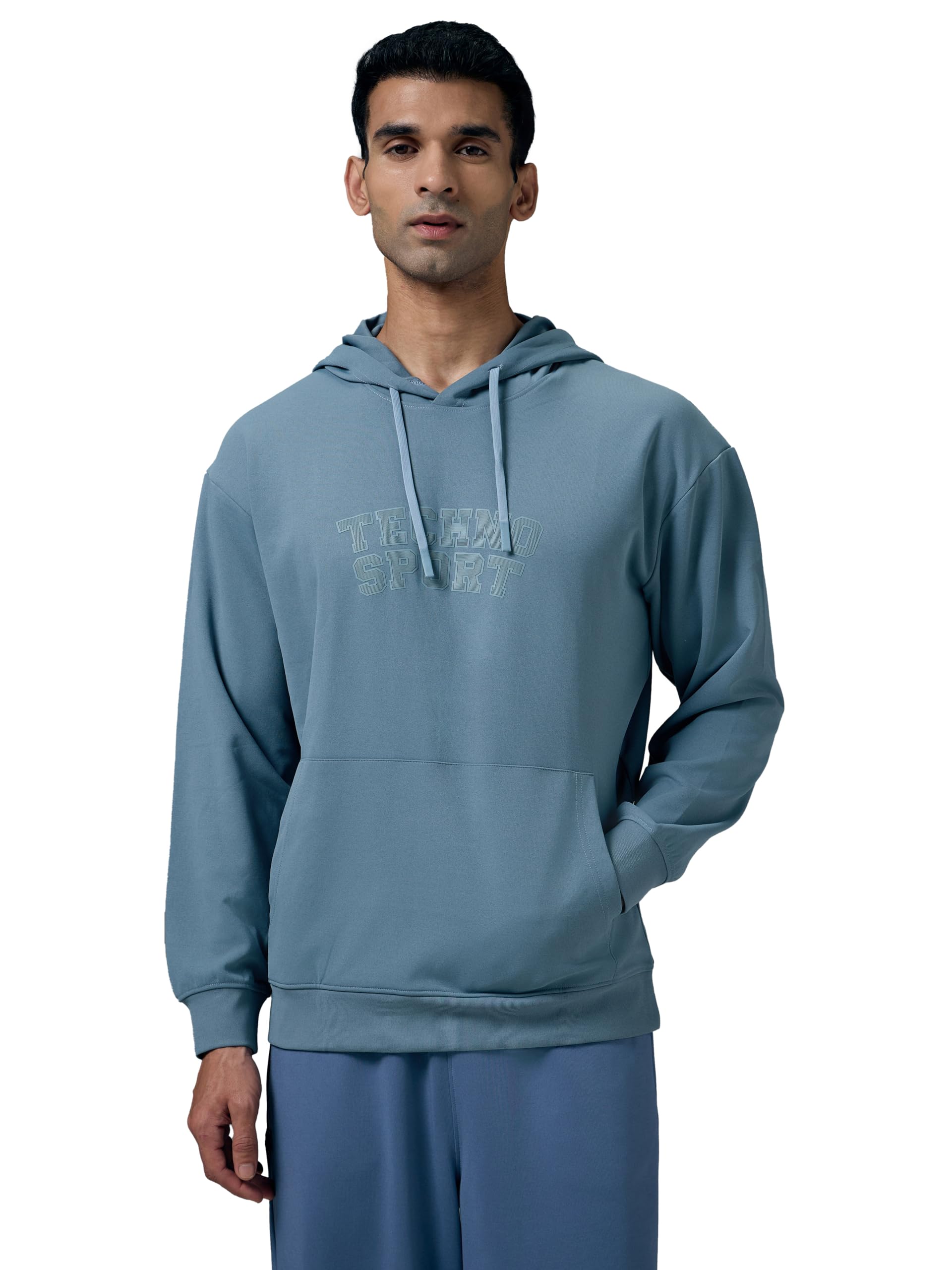 Men's Regular Fit Typographic Printed Hooded Sweatshirt with Elasto Plus for Gym, Casual, Outdoor-image-6
