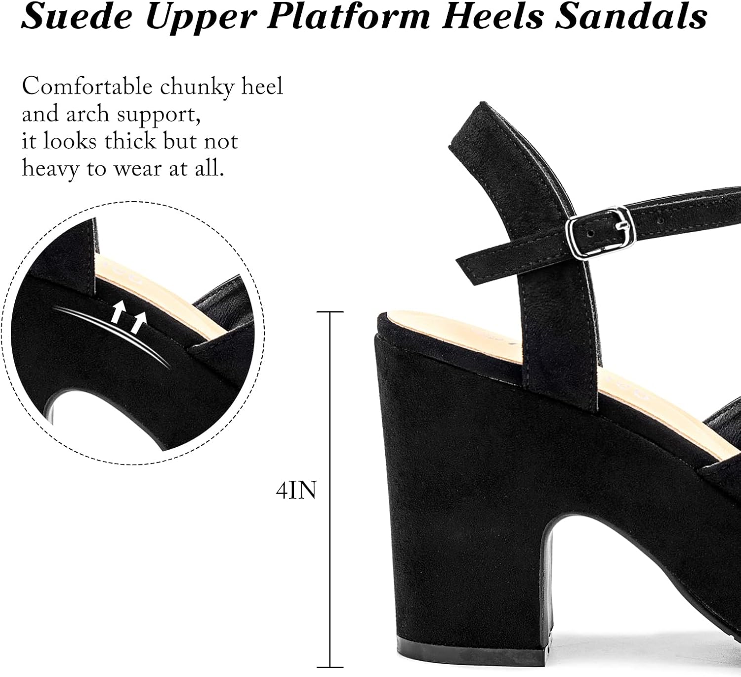 Miniatura 2 de WSKEISP Sandalias de tacón de plataforma para mujer, con correa al tobillo, tacón grueso, de gamuza, puntera abierta, vestido de moda, para boda,