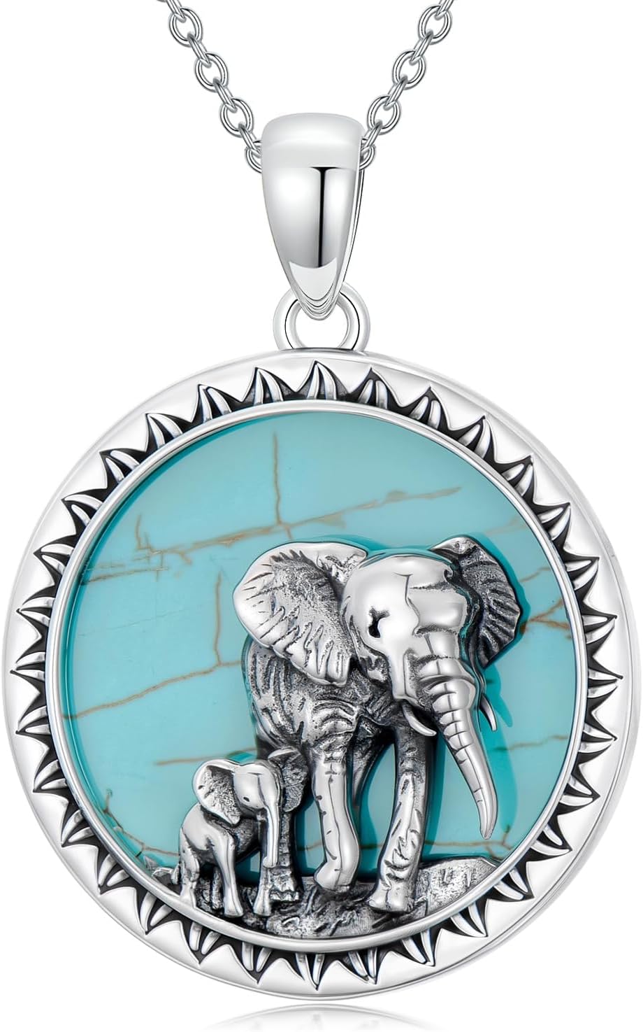 Natural Turquoise Elephant Necklace for Women 925 Sterling Silver Two Elephant Pendant Necklaces Genuine Turquoise Jewelry Gifts for Mom Wife