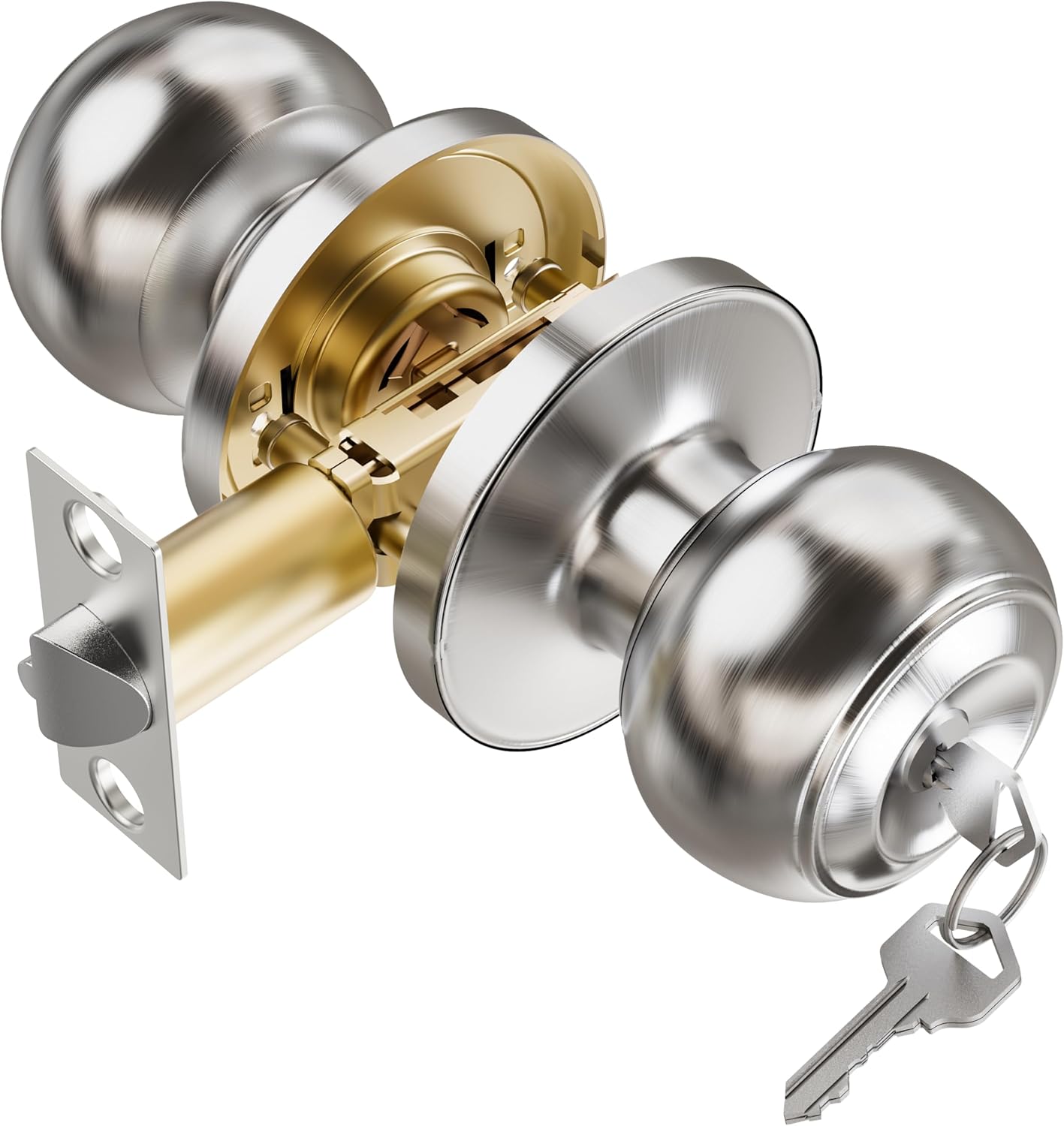 TDCHINGES 6 Pack Keyed Door Knob with Lock Key for Bedrooms Bathroom Closet Pantry Office Standard Nickel Exterior Interior Door Knobs for Doors Hardware Locking Replacement Home Decor