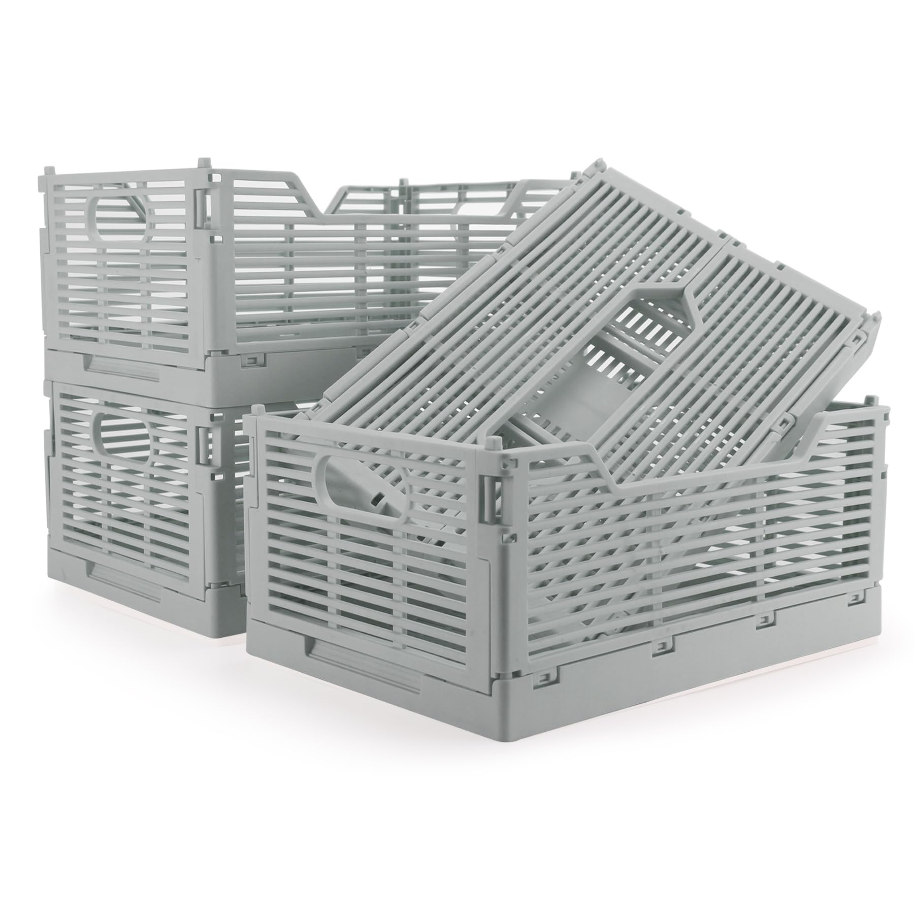 Paquete de 4 cajas de almacenamiento plegables, cajas de plástico plegables para almacenamiento apilables, cestas plegables que ahorran espacio para el hogar, aula, oficina, cocina