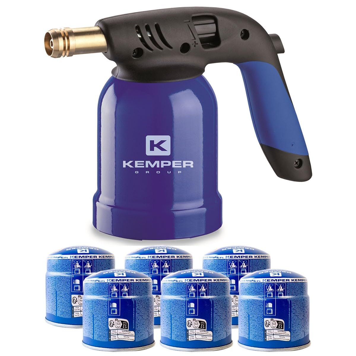 KEMPER - Lampe a souder coque acier piezo + 6 cartouches gaz 190g avec sécurité stop gaz