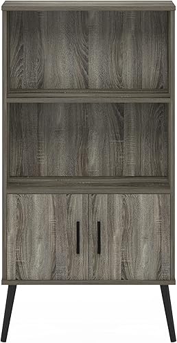 Miniatura 6 de Furinno Claude Mid Century Style Accent Wooden Leg Bookcase Cabinet with Storage Organizer Shelves, French Oak Grey gris roble francés,Espresso,Pino
