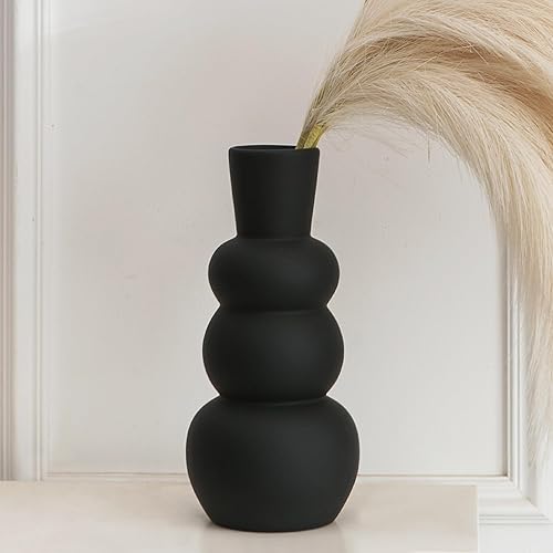 Miniatura 2 de Jarrón negro, moderno jarrón de cerámica, jarrones de arcilla negra mate para hierba de pampas, flores frescas minimalistas para el hogar, flores