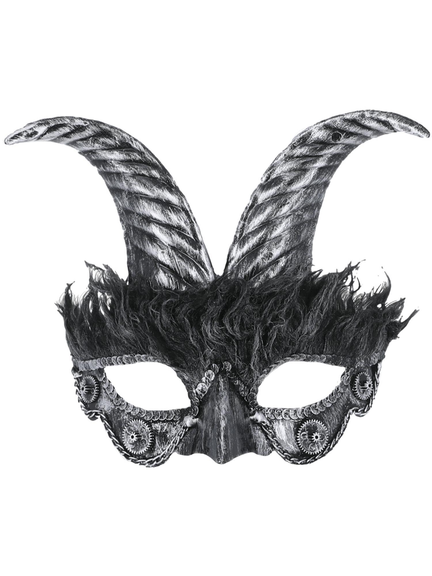 Smiffys Silver Masquerade Horned Mask, Eyemasks Fancy Dress, Adult Dress Up Eye masks
