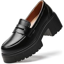 Platform Loafers for Women Penny Loafer Chunky Heel Leather Shoes