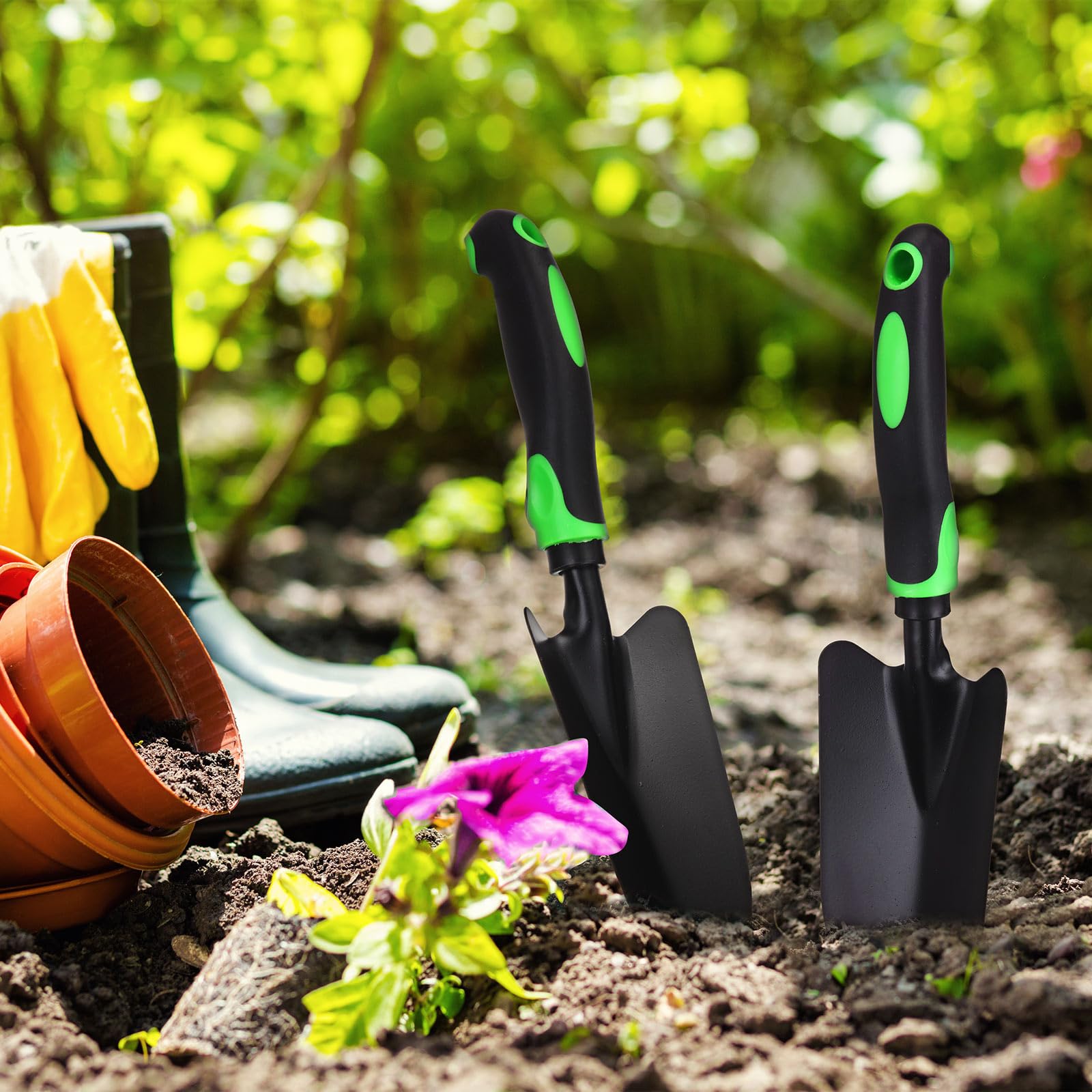 Yaocom Gartenschaufel aus Aluminiumlegierung, robuste Kelle, Gartenwerkzeug, kleine Schaufeln zum Graben, Metall-Handkelle, Spaten mit weichem TPR-Griff für Rasen, Hof, Bauernhof, Haus, Geschäft,