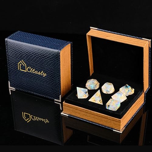 Miniatura 4 de DND - Juego de dados de resina con borde afilado, hecho a mano, 7 piezas poliédricos RPG MTG D&D con estuche de regalo (amarillo)