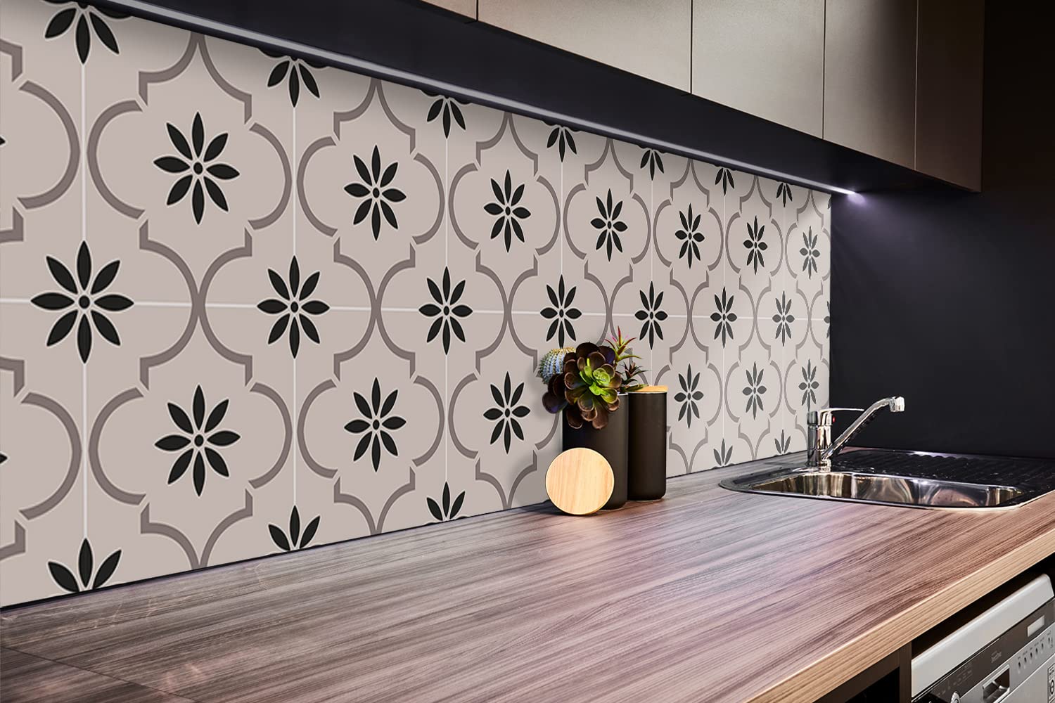 Decormat Selbstklebende Vinyl Spritzschutz 100x50cm Deko Aufkleber Bodenbeläge PVC für die Küche zum Badezimmer Wandaufkleber Selbstklebende Tapete - Arabisches Blumenmuster
