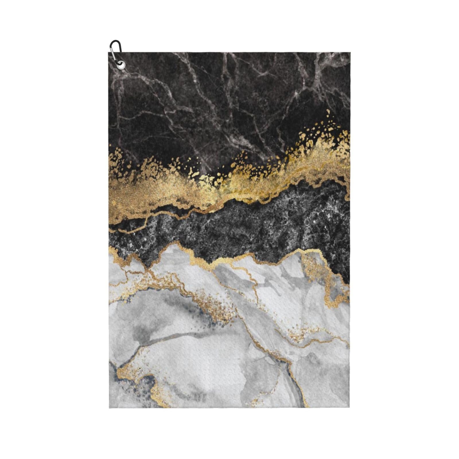 Hnnkloy Black White Gold Foil Marble, 16x24 in Portable Waffle Golf Towels with Carabiner Clip for Golf Bag