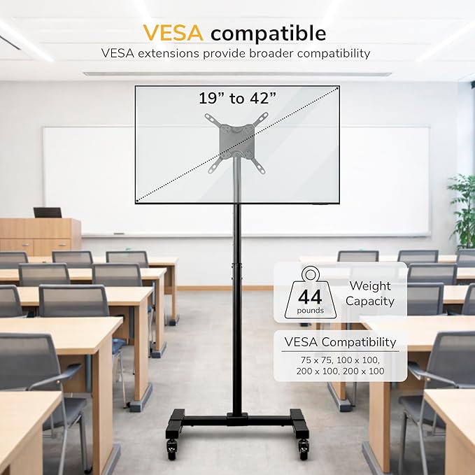 Soporte para TV Móvil Mount-It! con Ruedas con Freno Altura Ajustable miniatura 4