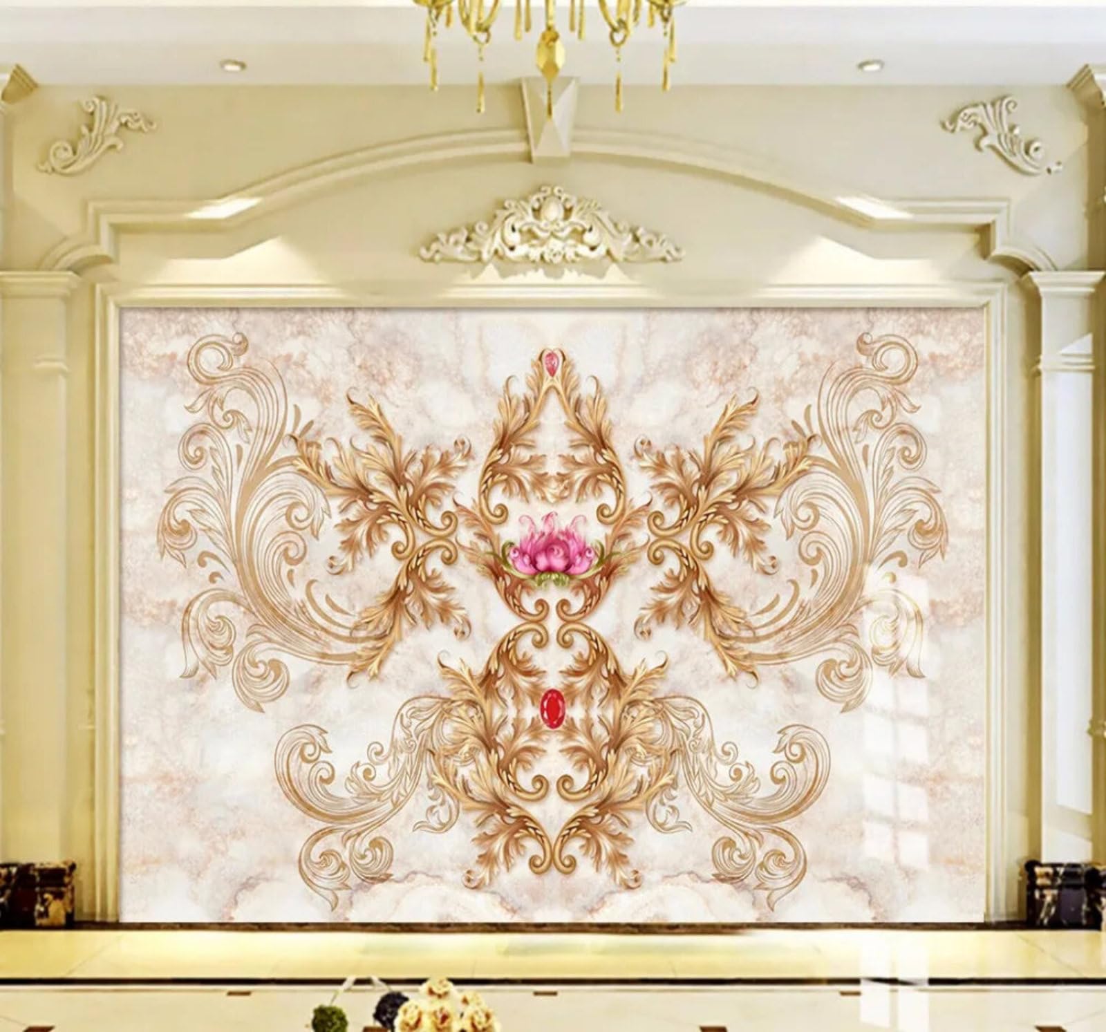 Beautiful Luxurious Golden Flowers Texture 3D Wallpaper Easy Install Feature Office Living Room Sofa Bedroom TV Background Wall Decoration-250cm×170cm