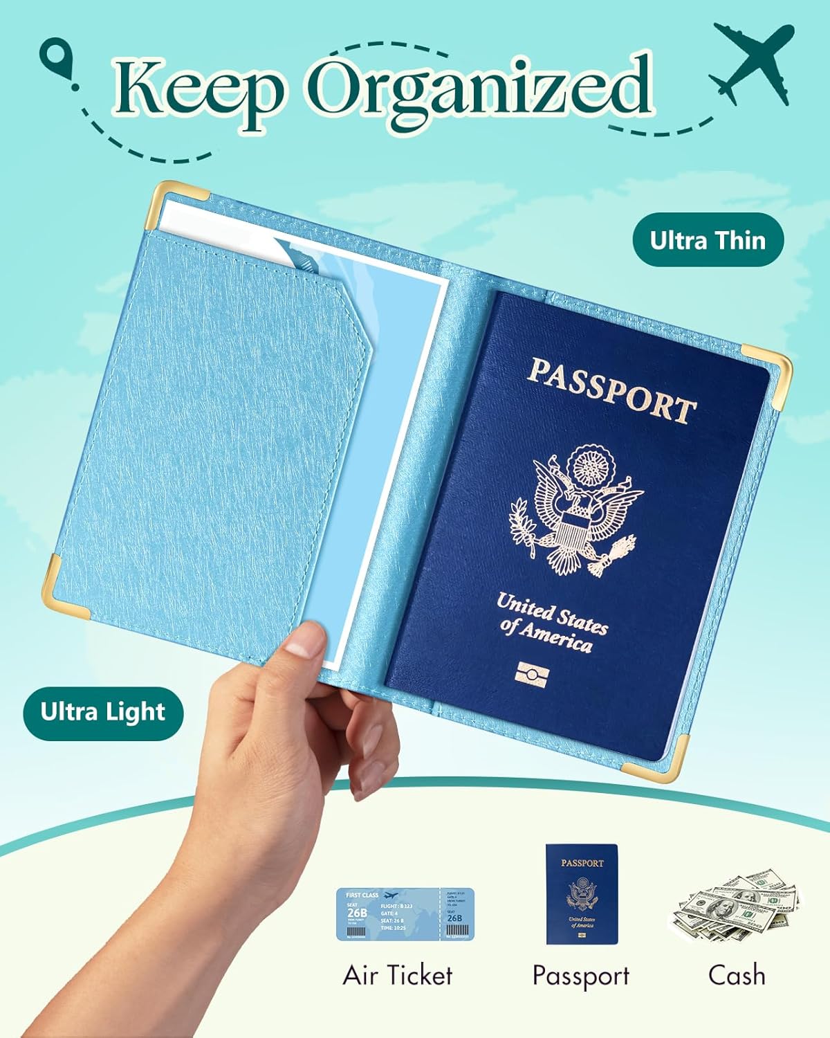 Slohif Passport Holder Lugguage Tag Set Suitcase Cover Wallet Case for Travel Women - Leather Passport Book Personalized Organizer Card Protector Sleeve Essentials Slim Carrier Plant - Image 3