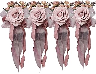 Set mit 4 künstlichen Hochzeitsauto-Rosen, schöne Hochzeitsbrille, floraler Akzent für Hochzeits-Dekorationen, Hochzeitsauto-Dekoration