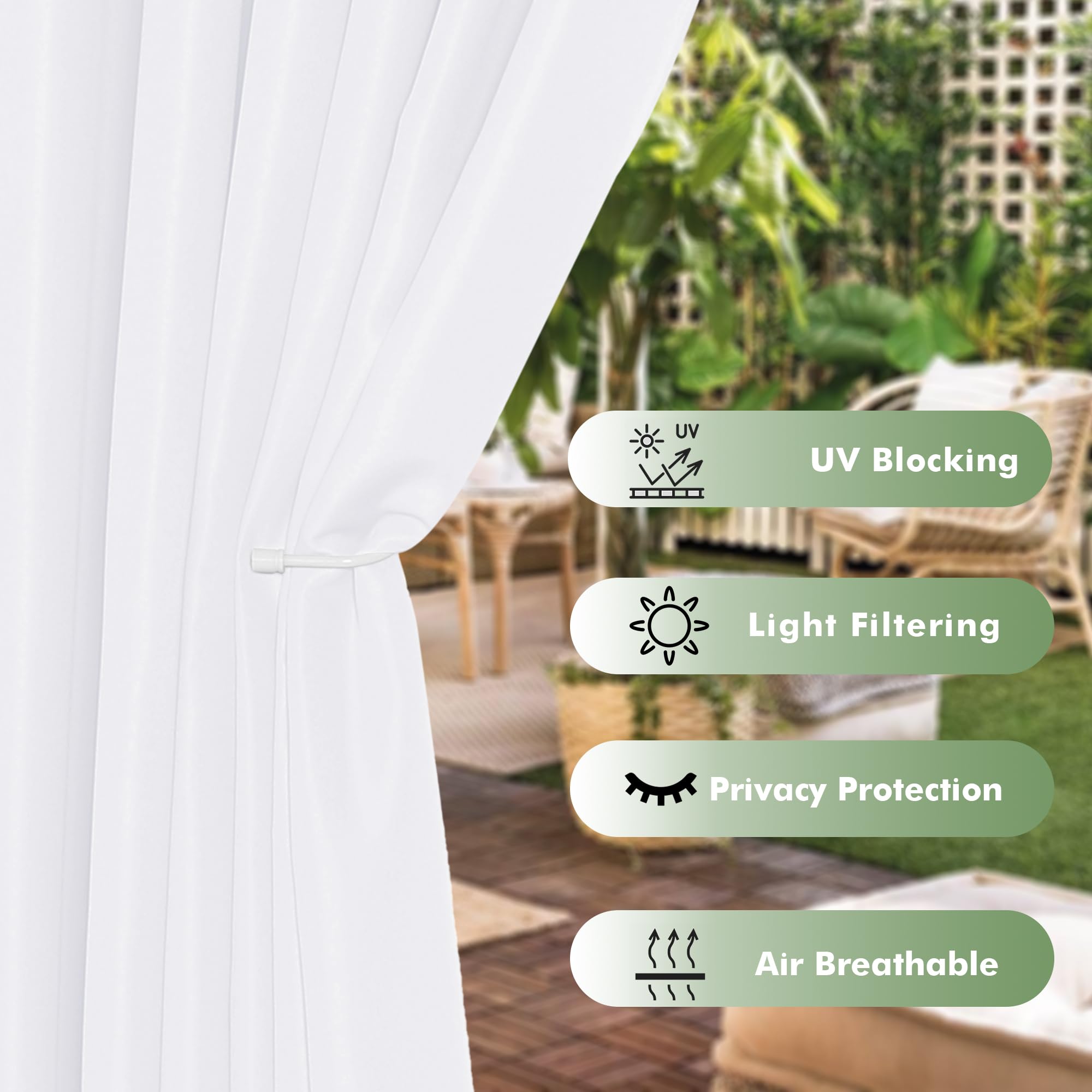 HolidayIdeas Outdoor Curtains for Patio Waterproof, 6 Panels - 54x84 Inches - Weatherproof Privacy Outsides Curtains for Cabana Porch Pergola, Sunlight & UV Blocking (White, Grommet Top)