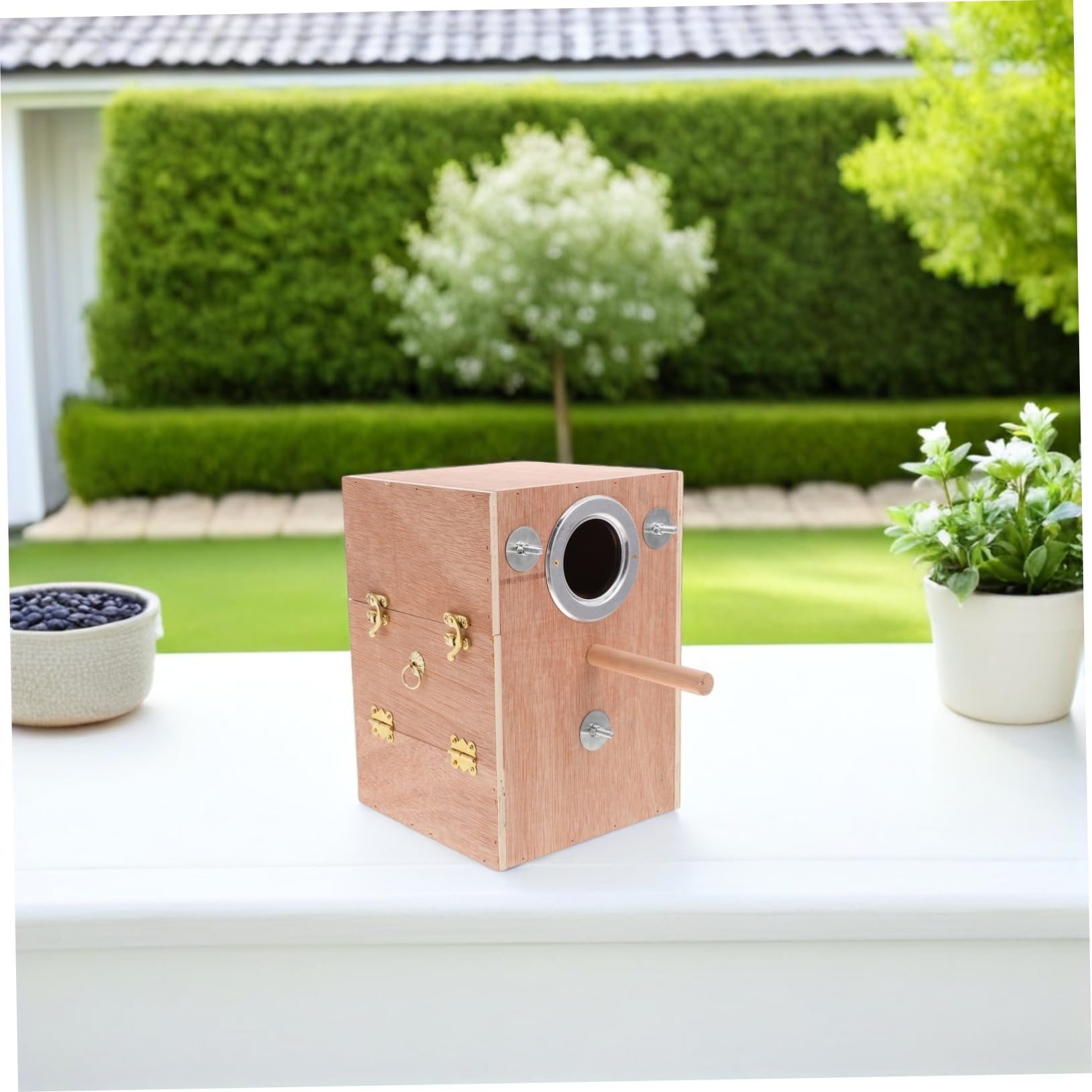 TOYANDONA Caja de Cría para Periquitos y Agapornis de Madera Natural Colgante Diseño Ahorrador de Fácil Instalación y Limpieza para Jardín y Exteriores