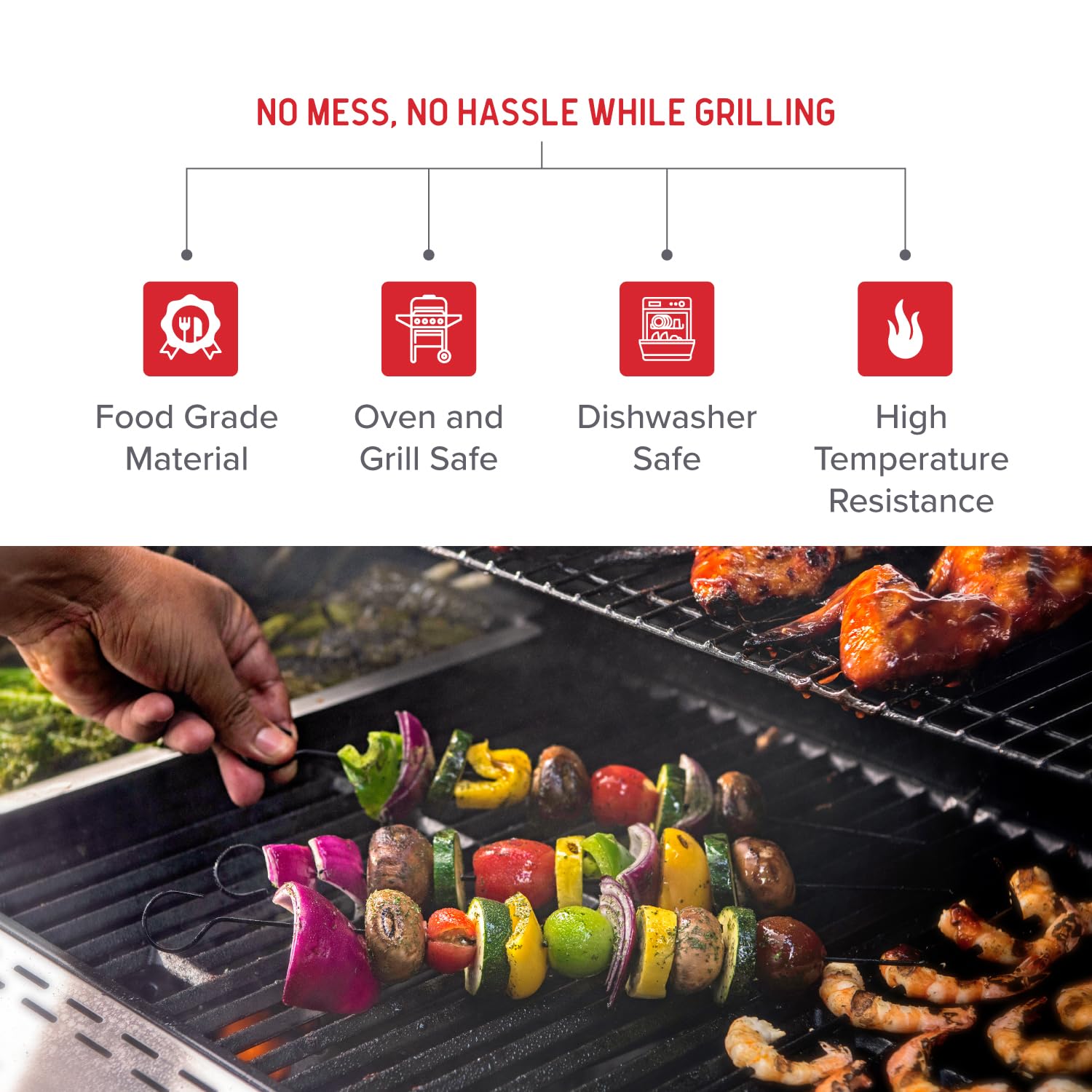 Shish Kabob - Juego de brochetas, superficie antiadherente, fácil de limpiar, 1 soporte elevado y 6 brochetas, accesorio plegable para parrilla y campamento, negro - 530-0032 4