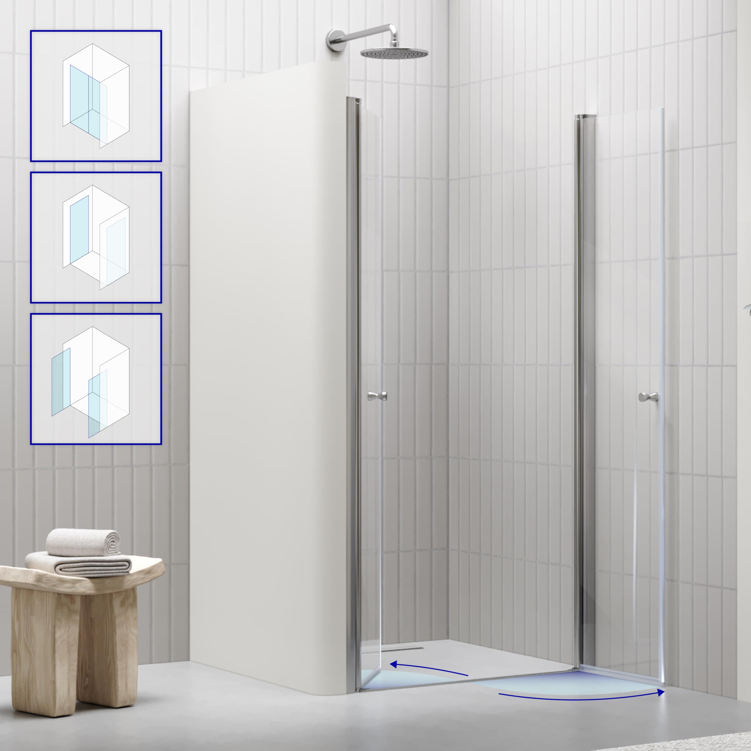 i-flair 98 cm – zakres regulacji od 96 – 100 cm, wysokość: 185 cm, drzwi prysznicowe z 6 mm szkła bezpiecznego z nanopowłoką
