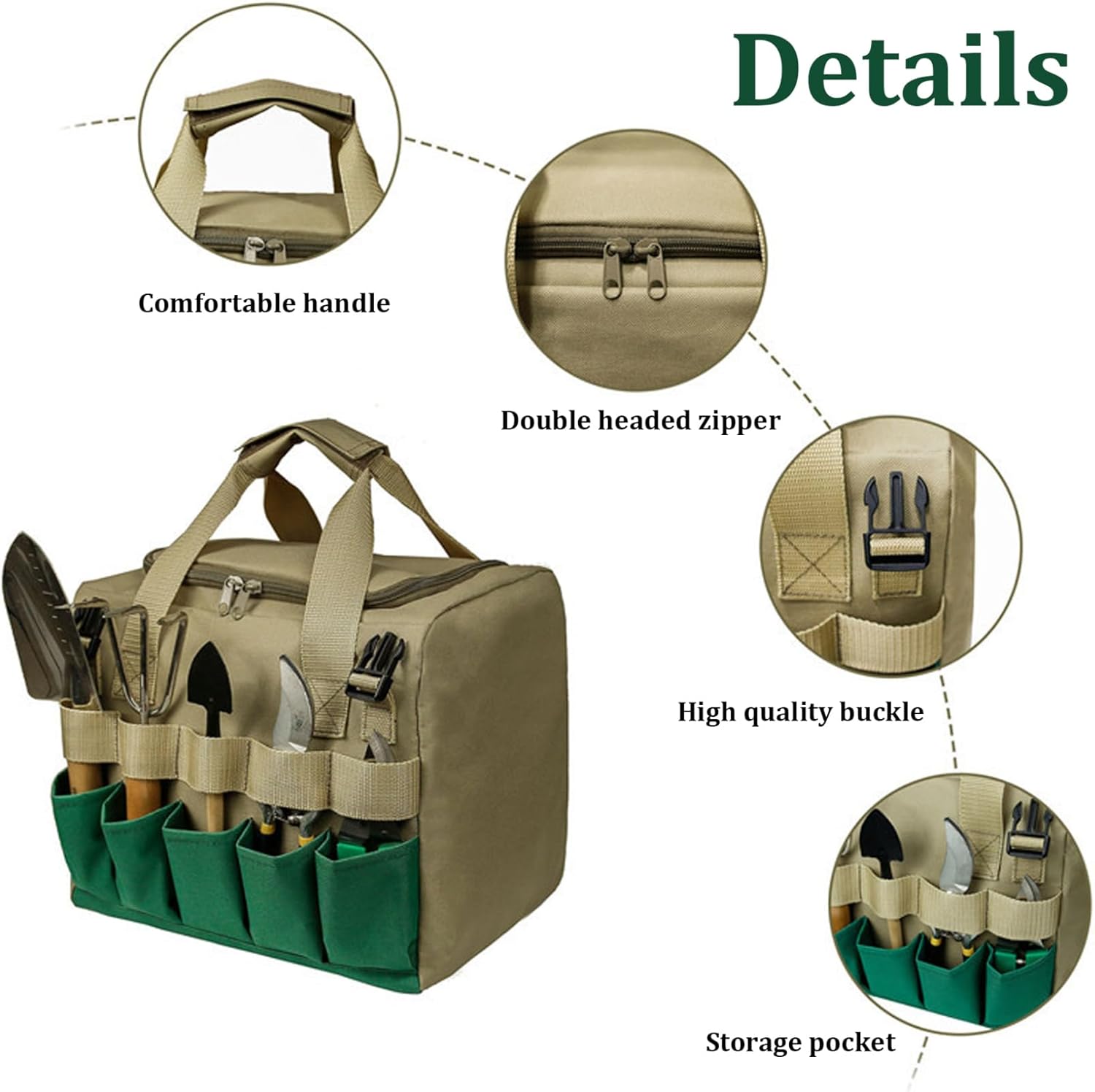 Garden Stool, Folding Garden Seat with Detachable Storage Bag, Multi-Pocket Gardening Bench, Portable Zipper Gardener Tool Seat for Adults, Gardening