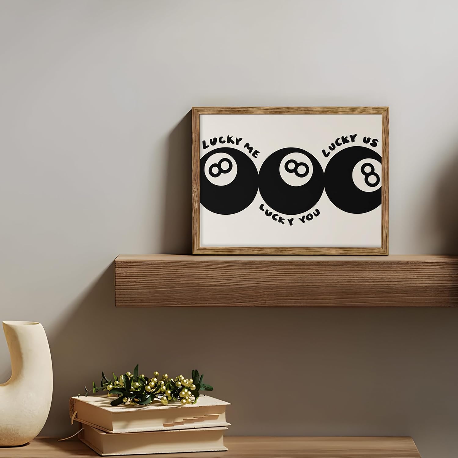 Trendy Black 8 Ball Wall Art, Funny Lucky You Y2k Canvas Wall Decor Painting, Funky Cool Billiards Posters Prints Pictures for Living Room Bedroom Apartment Dorm Room Decor 16x24 Inch Wood Framed