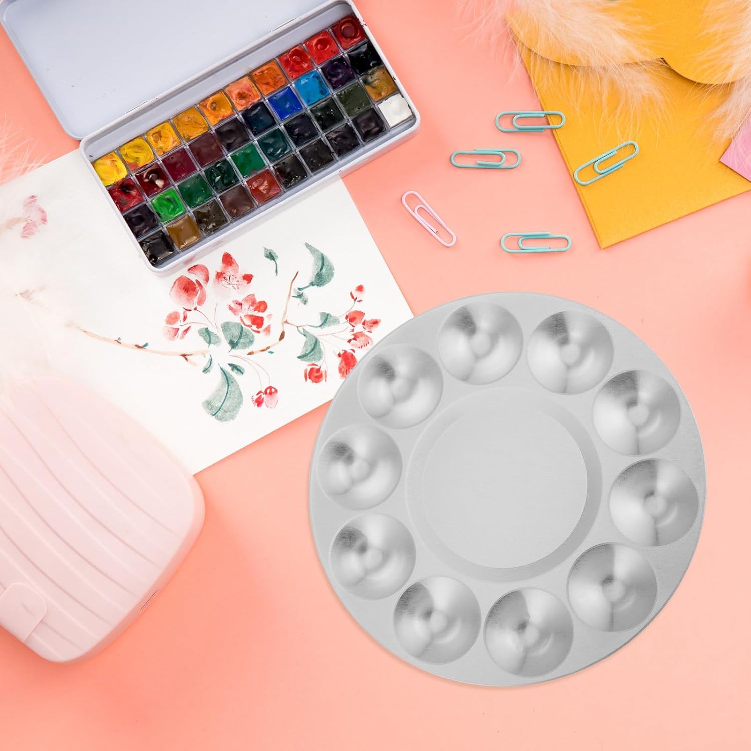 MAGICLULU Metal Paint Mixing Palette Tray Watercolor Pigment Mixing Tray Silver Practical Palette for Artists and Model Coloring for Painting and Hobby Use