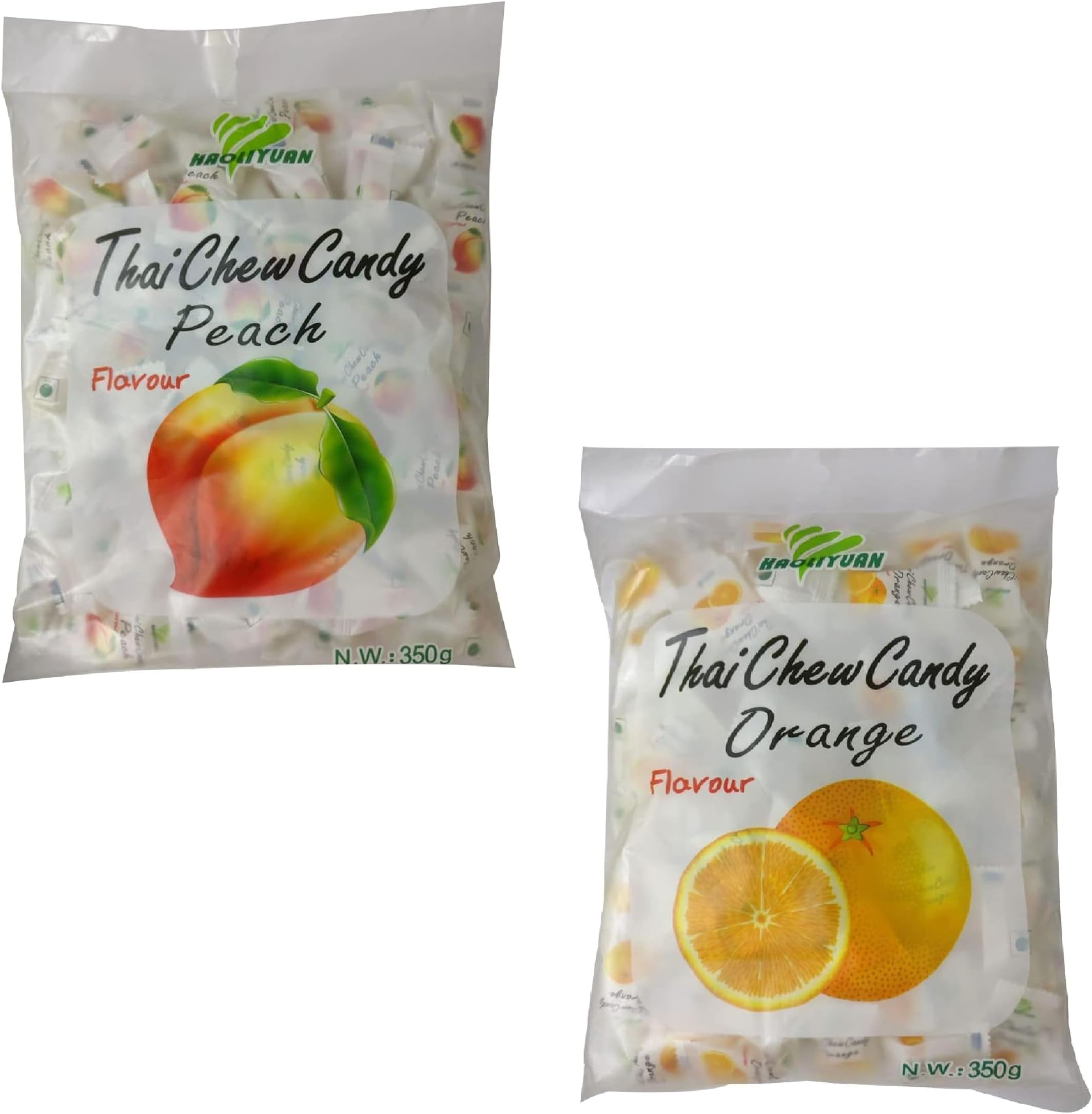 Haoliyuan Thai Chew Combo Flavored (Orange Candy, Peach Candy) 350gm (Pack Of 2)