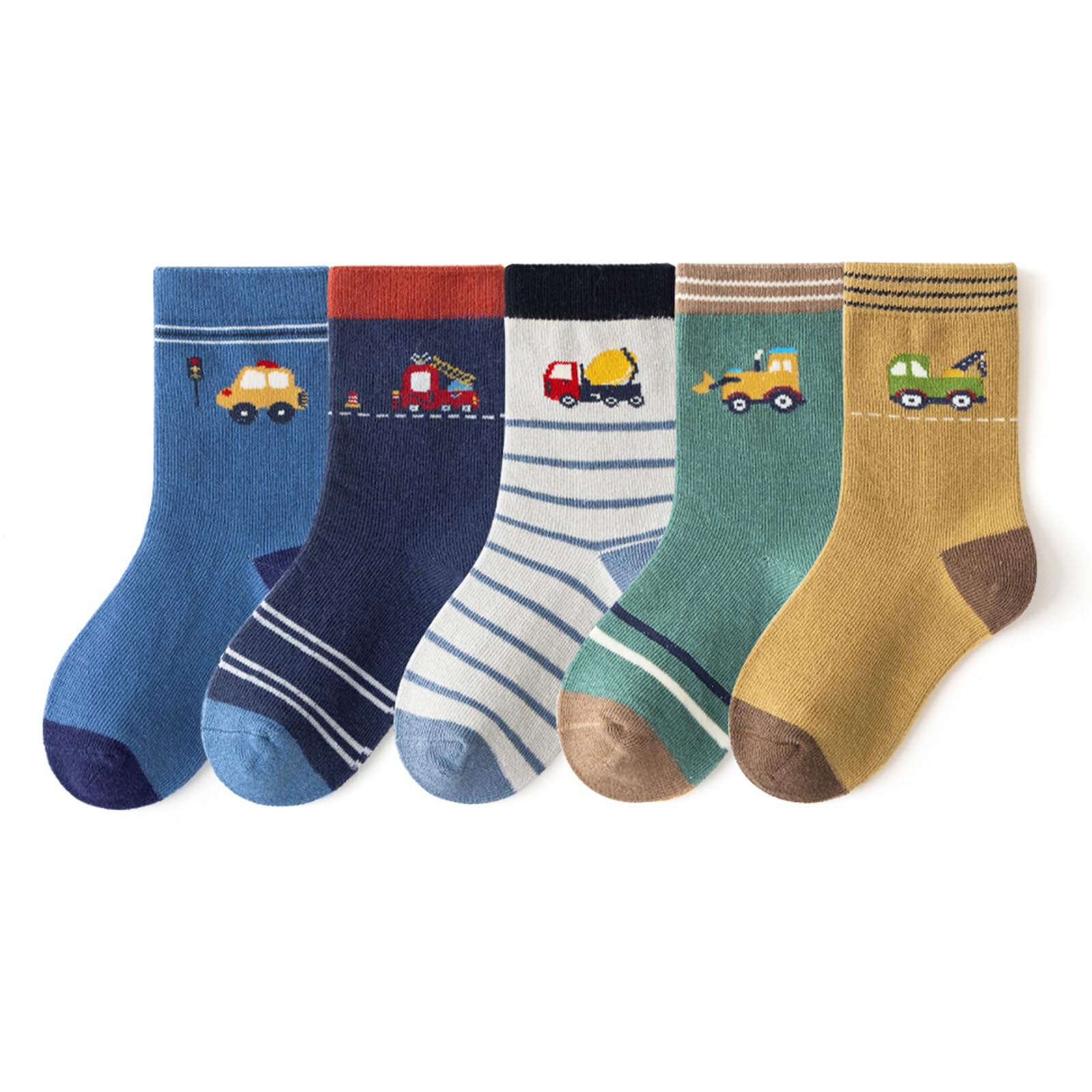 Bacnlip 5 Pairs Girls Boys Calf Socks Kids Cotton Soft Toddler Novelty Animal Socks(Car, 6-8 Years)