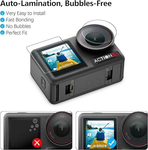 Miniatura 3 de AMAZEAR Protector de pantalla de lente para DJI Osmo Action 5 Pro (2 juegos-8 unidades), protector de pantalla de vidrio templado Action5 Pro con