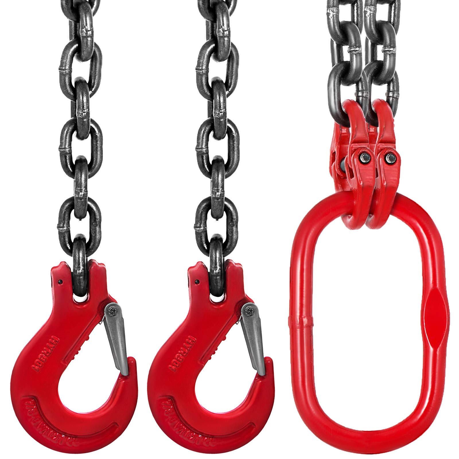 VEVOR Eslinga de cadena de 10 mm 1,5 m patas dobles G80 4 T ganchos de acero para elevación
