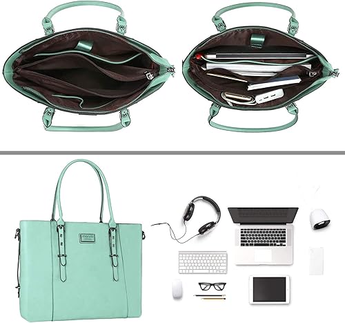 Miniatura 9 de MOSISO - Bolso de piel sintética para laptop Negro, Marrón, Gris, Verde tormenta., Azul celeste oscuro, Coral (Living Coral), Verde (Mint), Azul