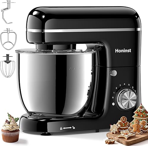 Miniatura 13 de Batidora de pie, 3 en 1, 10 velocidades, 660 W, 5.5 cuartos de galón, batidora eléctrica con tazón, gancho para masa, batidor y batidor, batidora de