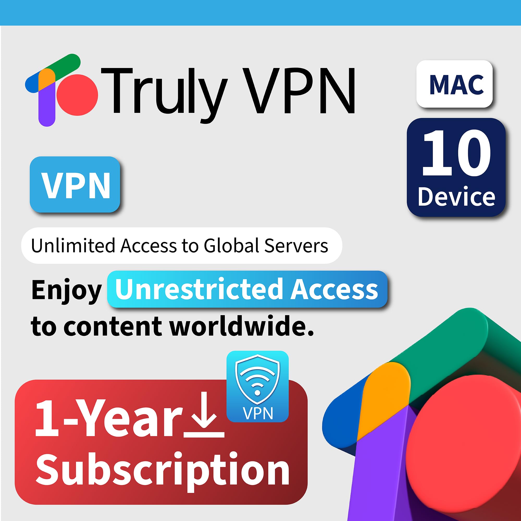 TrulyOffice Truly VPN for Mac | 1-Year Subscription | 10 Devices | Unlimited Access to Global Servers | Secure and Private Browsing | Physical Activation Card | Mac Only