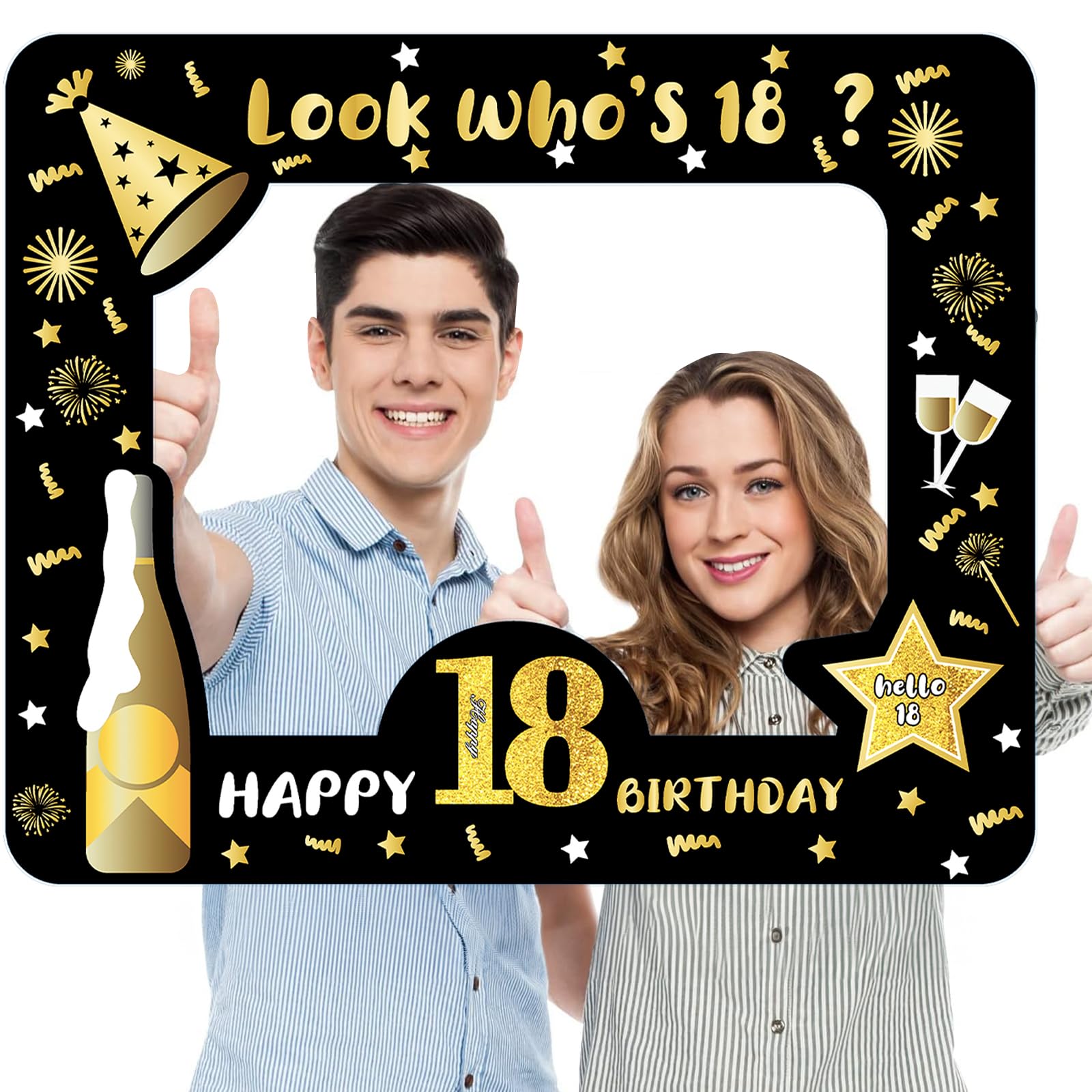Cadre Selfie, Cadre Selfie d'anniversaire, 18 ème Anniversaire Fête Photo Booth Props, Black Or Cadres Selfies pour Événement d'entreprise, Anniversaire, Mariage, Fêtes Décorations