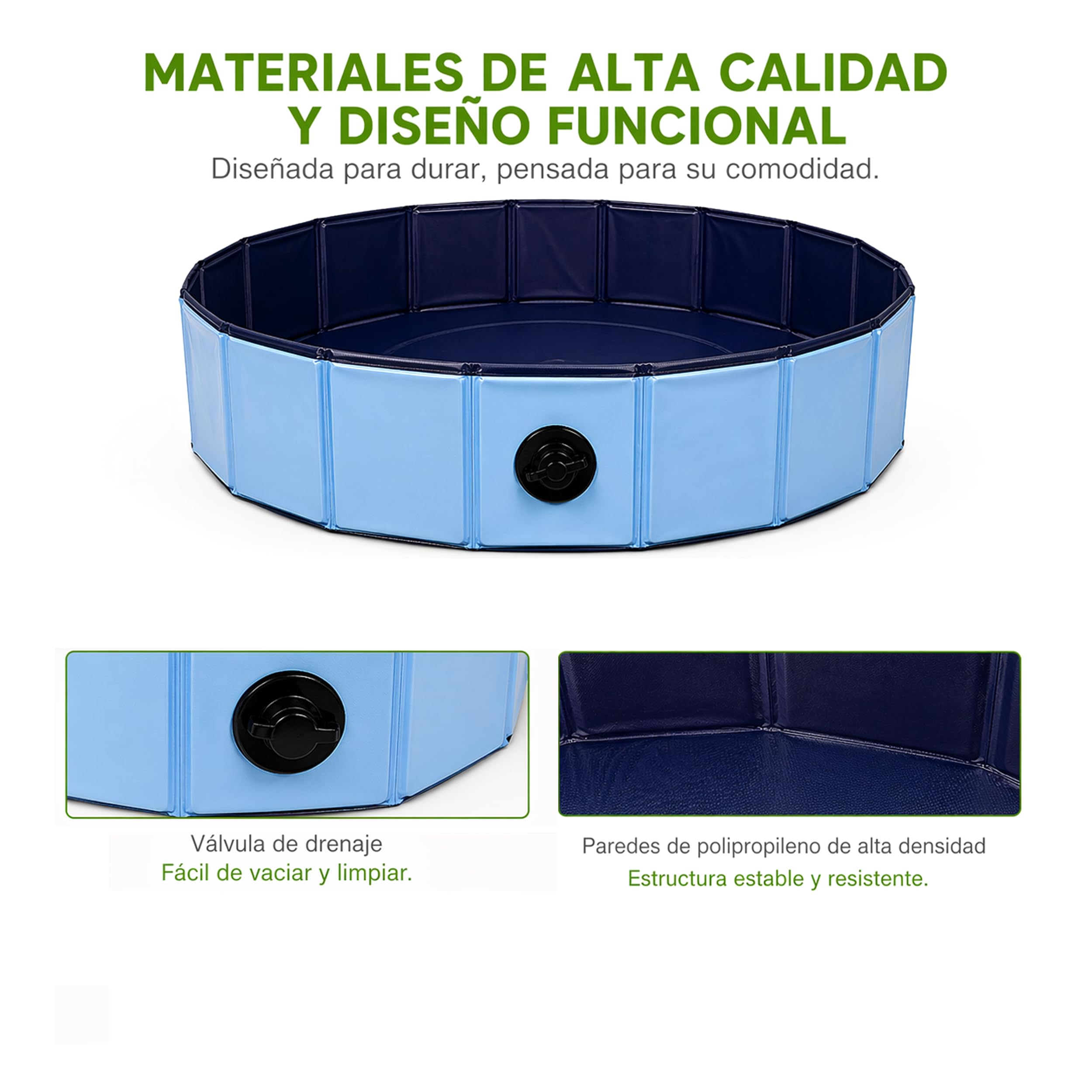 BESCH Piscina Plegable para Perros y Gatos, Bañera para Mascotas Portátil con Desagüe, Piscina Antideslizante para Verano, Uso Interior y Exterior 120Ø x 30 cm
