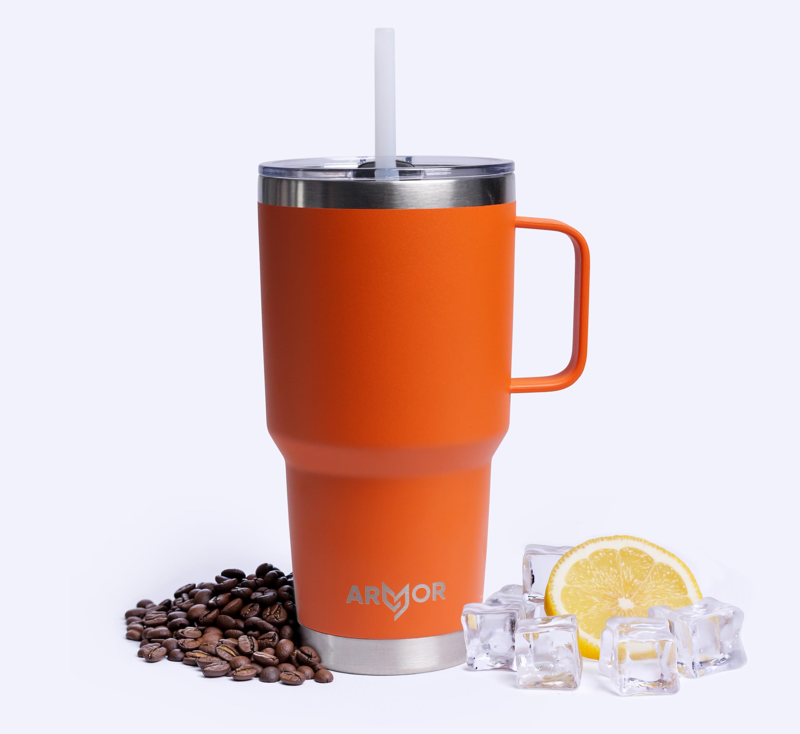Product Armor 30oz 900ml Stainless Steel Insulated Tumbler (Lava Orange) – Large Double Wall Vacuum Cup with Spill-Proof Lid – Hot & Cold Travel Mug for Coffee, Water & Iced Drinks