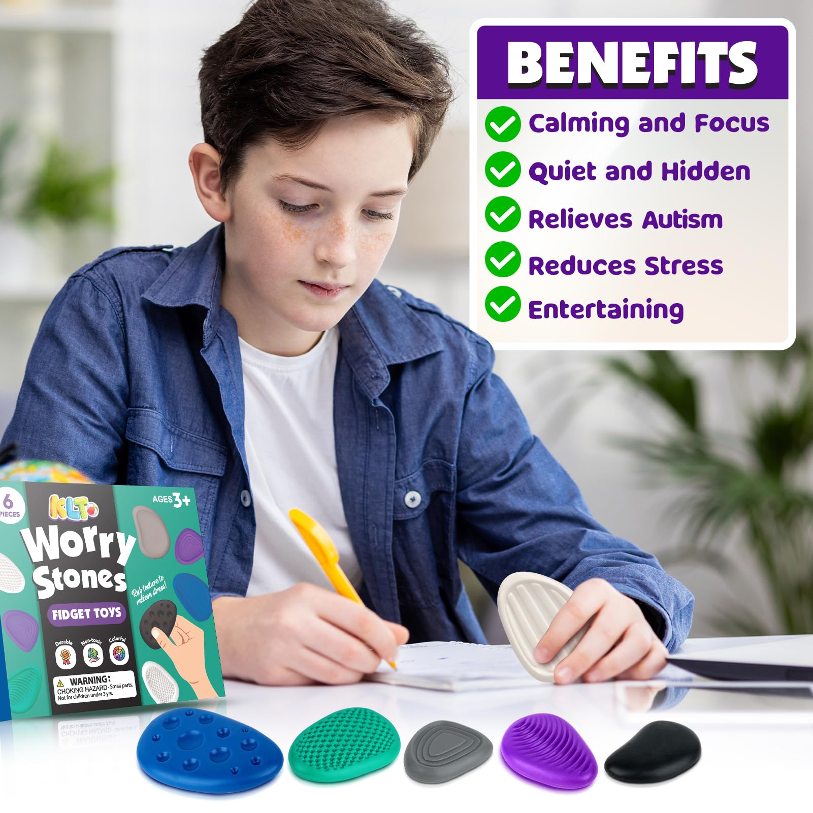Fidget Toys Adults Sensory Stone: 6 Pack Textured Worry Stone for Autism Kids Calming Down - Fidget Stress Toys for Stress Relief - Small Students Prizes Fidget Toys