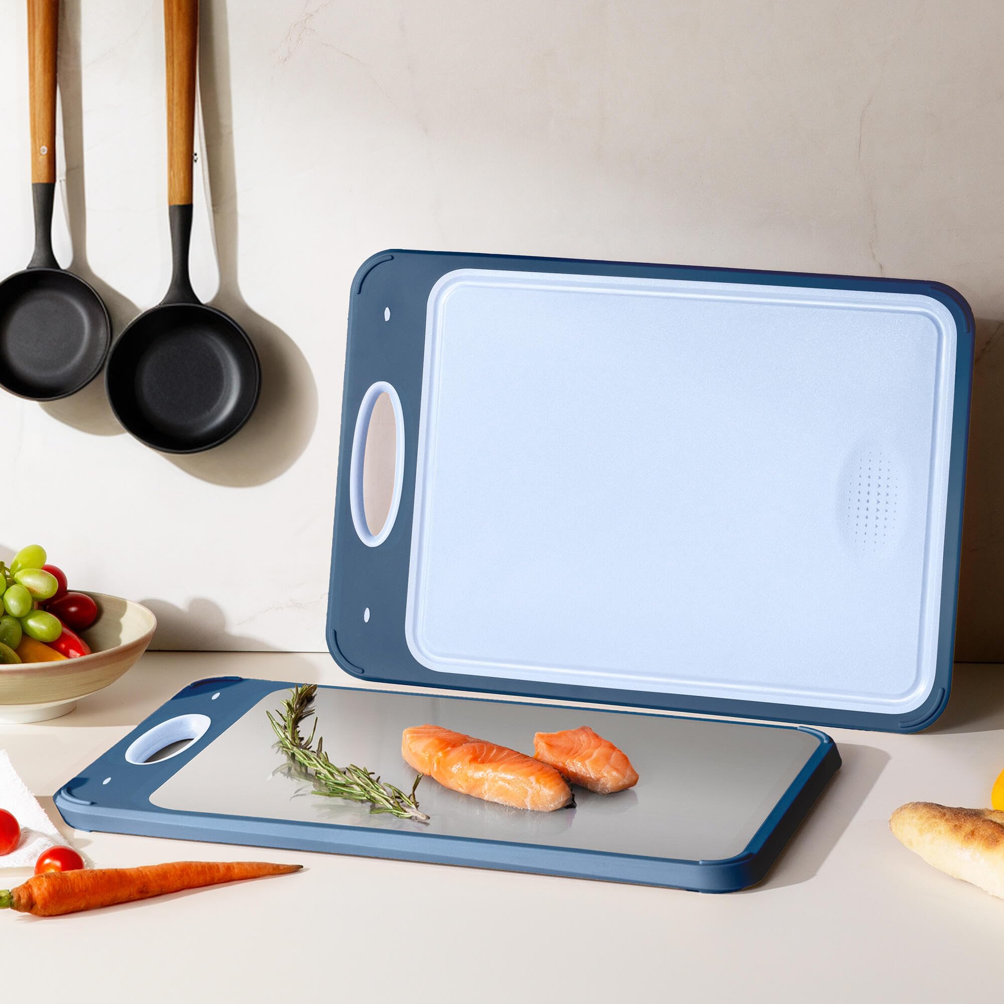 Tabla de cortar 2 en 1 de acero inoxidable con asa, tabla de cortar de carne grande, bloque de carnicero, accesorios de cocina, accesorios esenciales para el primer departamento, artículo