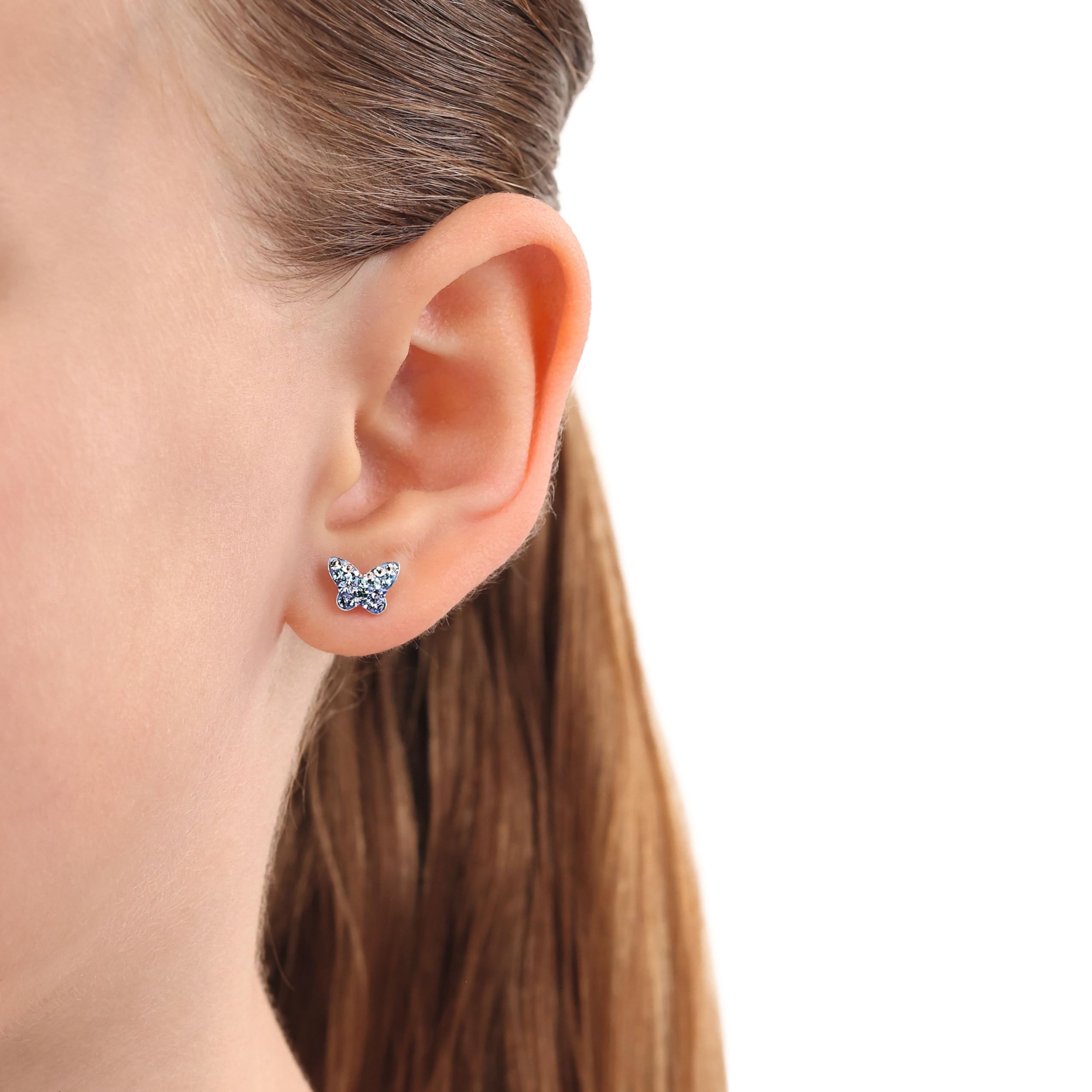 Amor Boucles d'oreilles à tige en argent sterling 925 pour filles, avec verre, papillon, livrées dans un coffret cadeau