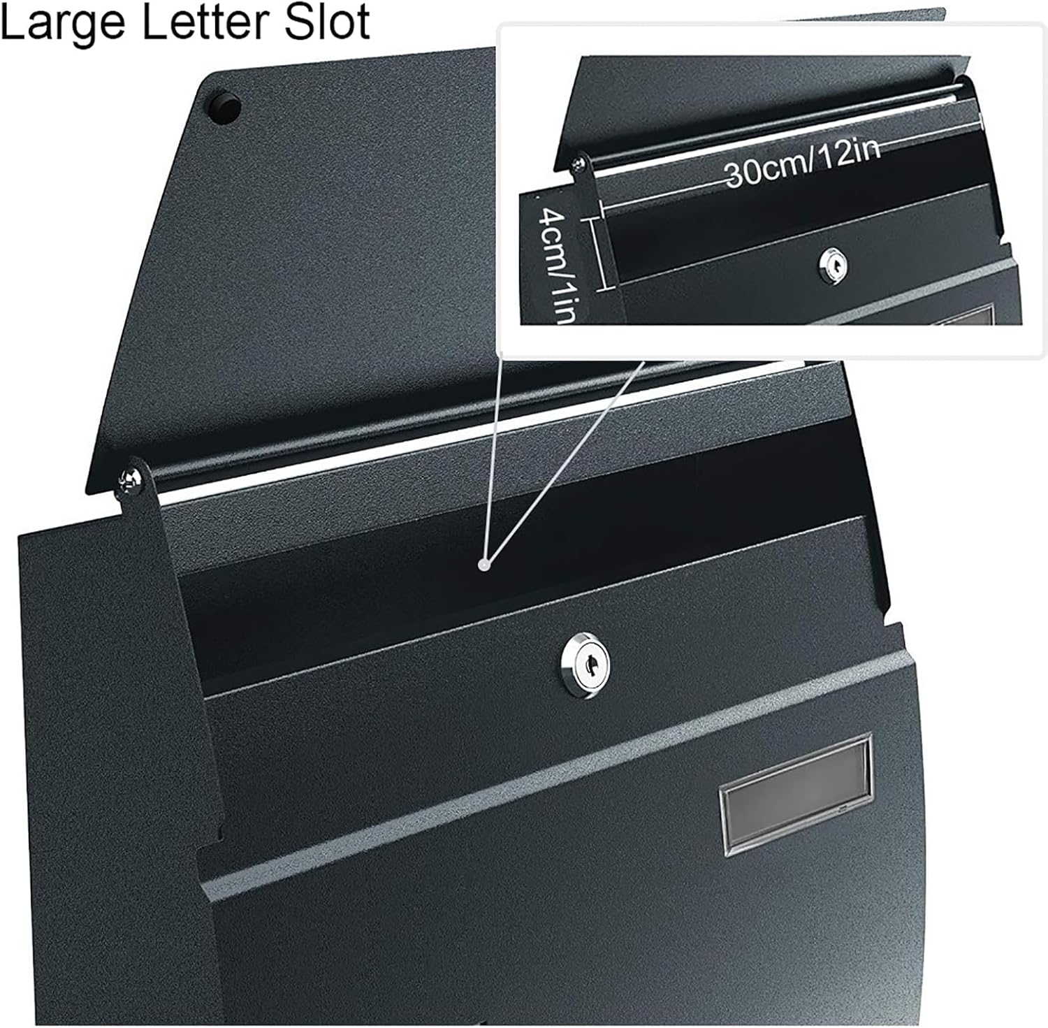 Locking Wall Mount Mail Boxes for House Outside, Large Capacity Metal Mailbox with View Window, Security Drop Box with 2 Keys, Galvanized Steel, 18×4×13in(Black)