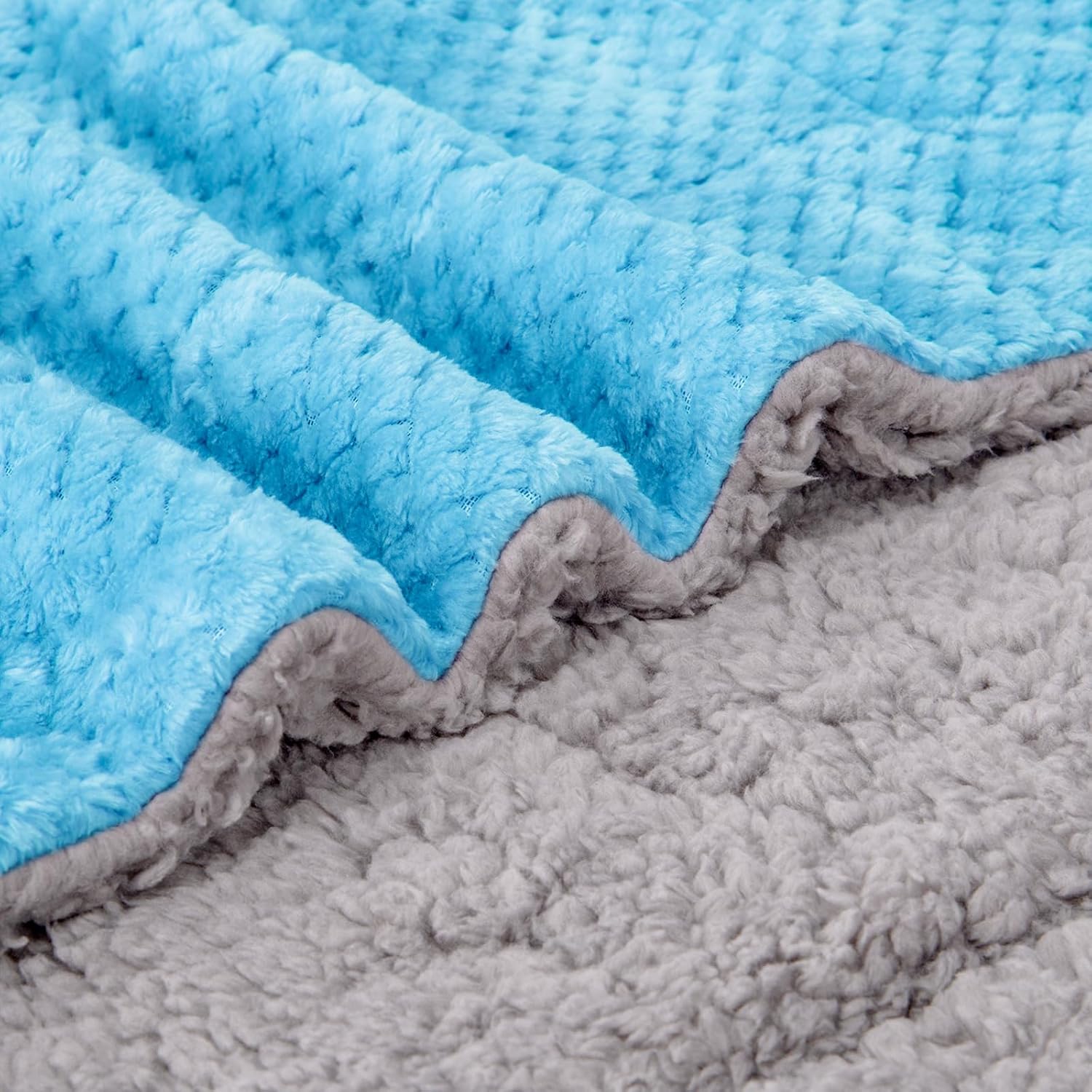 Fuzzy Sherpa Reversible Blanket for Baby, Soft Warm Cozy Coral Fleece Toddler, Infant or Newborn Reversible Blanket for Crib, Stroller, Travel, 40”×60”, Ice Blue