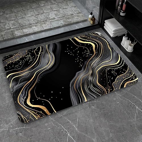 Miniatura 22 de Alfombra de baño - Alfombra de baño, mármol abstracto dorado - Absorbente antideslizante de secado rápido resistente a las manchas fácil de limpiar