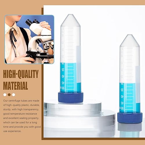 Miniatura 5 de Wokape Soporte de tubo de ensayo de plástico de 28 pocillos, estante desmontable para tubos de centrífuga + 25 tubos de centrífuga de fondo plano de